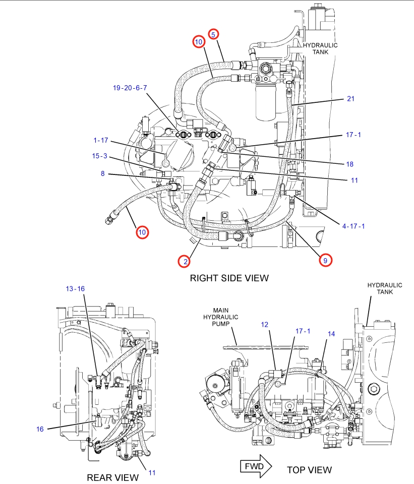 Caterpillar CAT®313D installation diagram showing hydraulic hose 178-5955 at Pipe No. 5