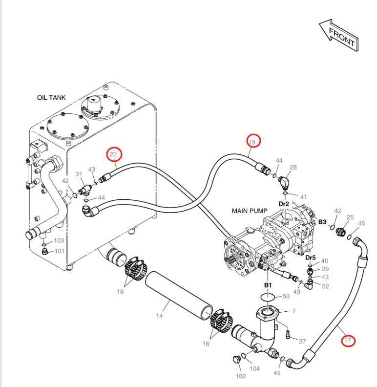 Doosan DX140LC-3 installation diagram showing hydraulic hose DS2013159 at Pipe No. 19