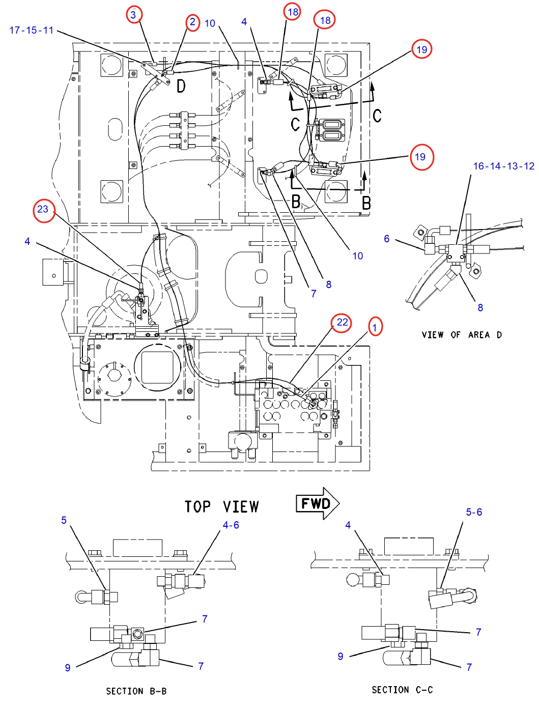 Caterpillar CAT®311C installation diagram showing hydraulic hose 104-8774 at Pipe No. 23