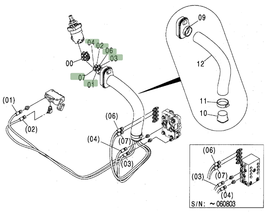 Hitachi ZX80 installation diagram showing hydraulic hose 4449983 at Pipe No. 1