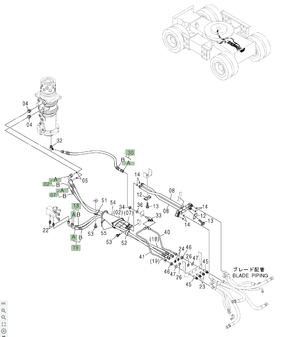 Hitachi ZX210W installation diagram showing hydraulic hose 4362376 at Pipe No. 30A