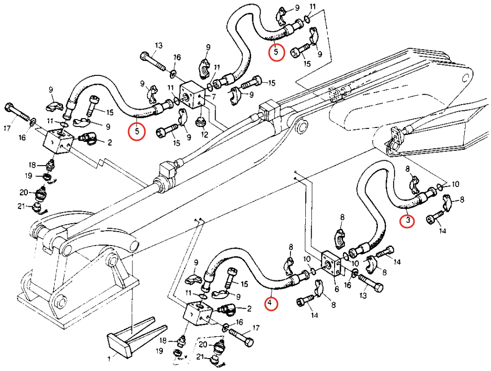 Caterpillar CAT®214B installation diagram showing hydraulic hose 8U-0895 at Pipe No. 5