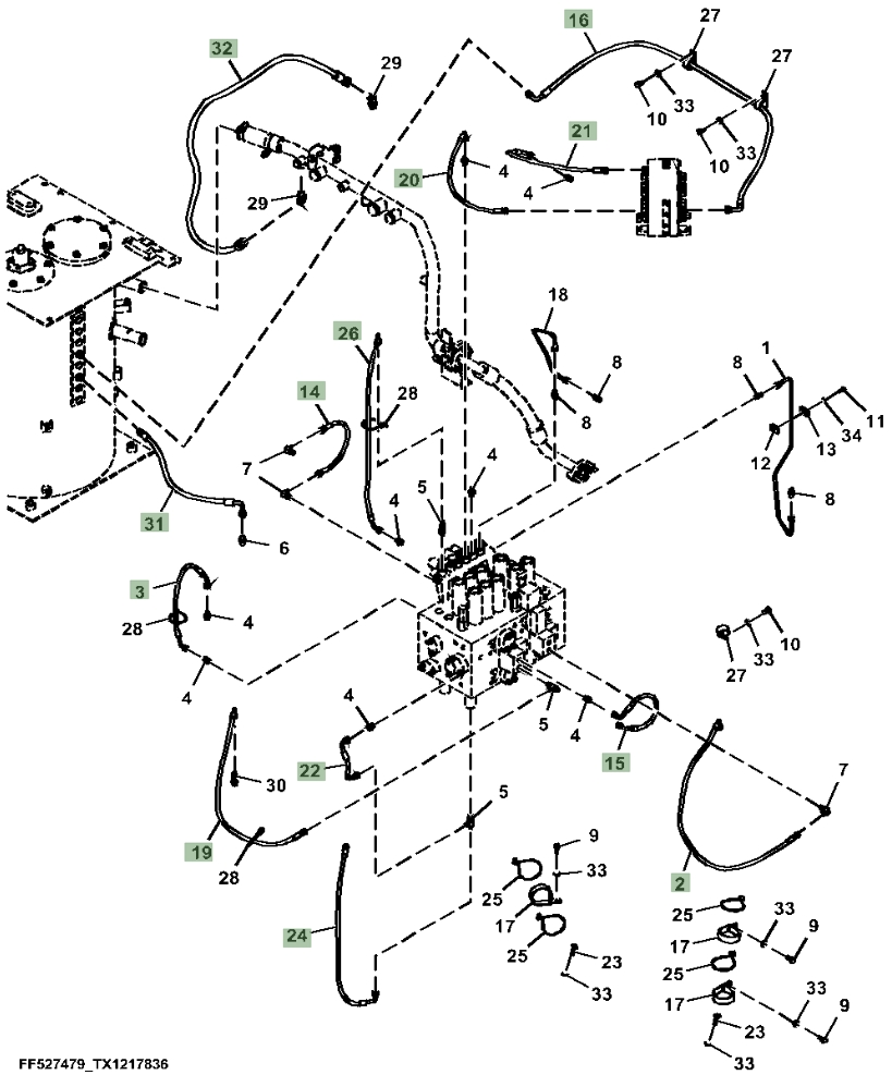 Hitachi ZX300LC-6N installation diagram showing hydraulic hose 4632041 at Pipe No. 3