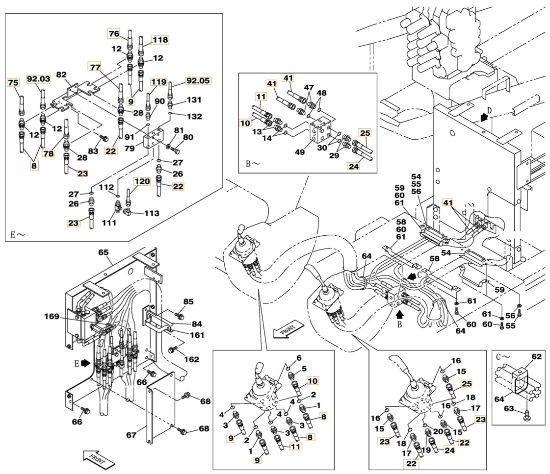 Case CX350 installation diagram showing hydraulic hose 159213A1 at Pipe No. 25