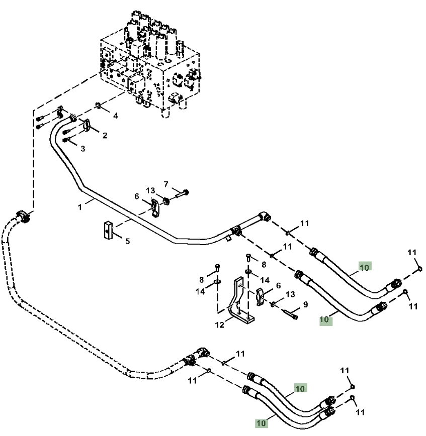 Hitachi ZX160LC-5G installation diagram showing hydraulic hose 4260310 at Pipe No. 10