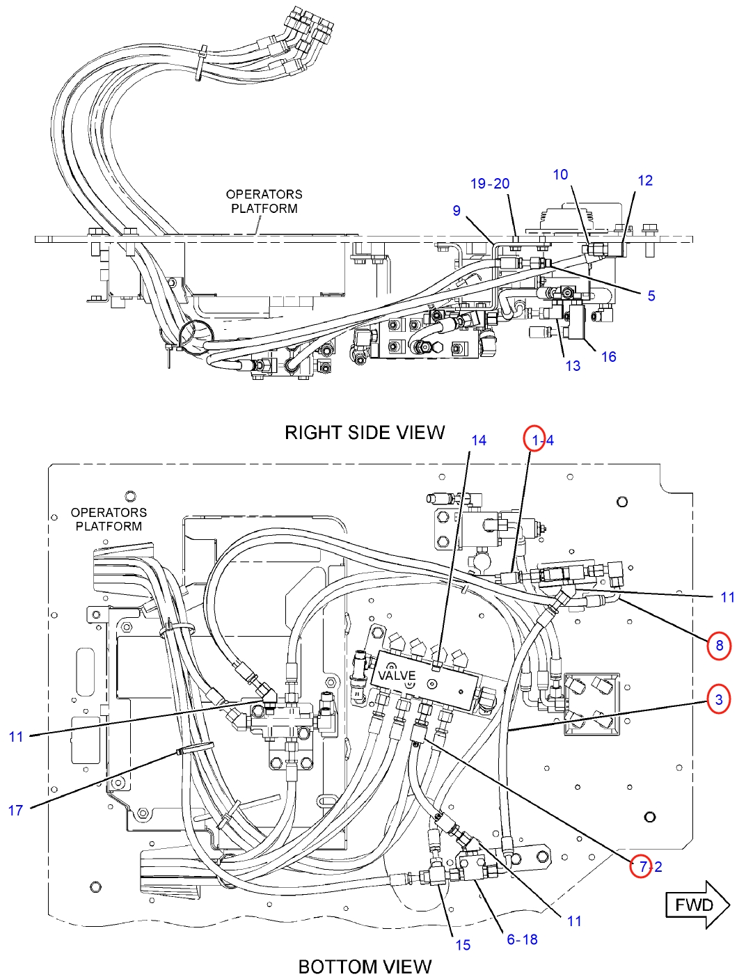 Caterpillar CAT®314E LCR installation diagram showing hydraulic hose 307-4966 at Pipe No. 7