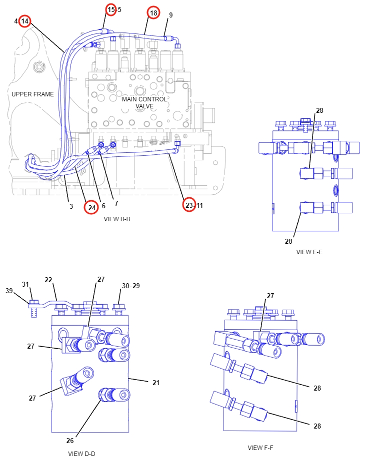 Caterpillar CAT®314D LCR installation diagram showing hydraulic hose 7Y-4193 at Pipe No. 14