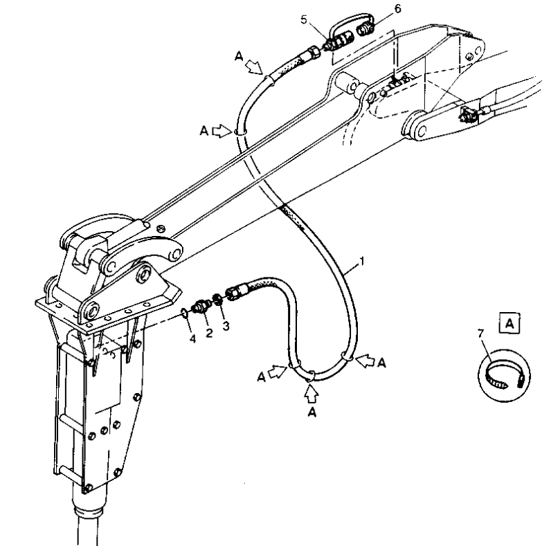 Caterpillar CAT®212B installation diagram showing hydraulic hose 8U-6490 at Pipe No. 1