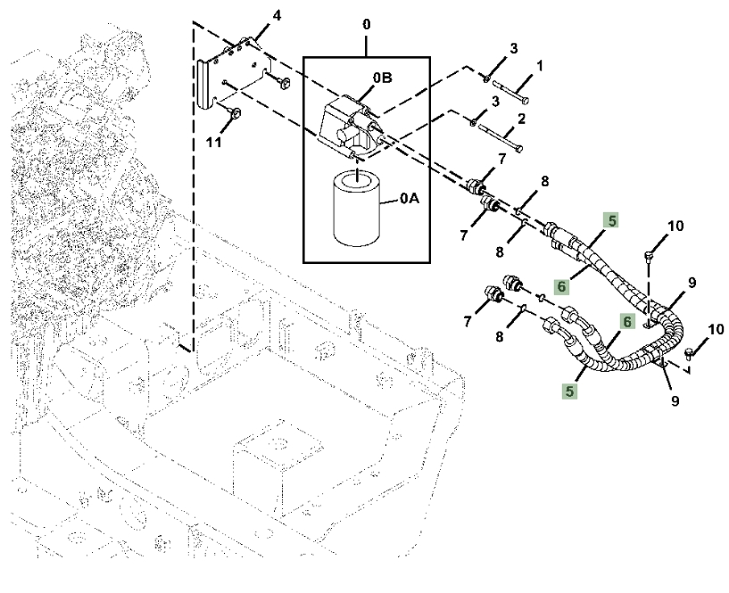 Hitachi ZX345USLC-6N installation diagram showing hydraulic hose 4629925 at Pipe No. 5