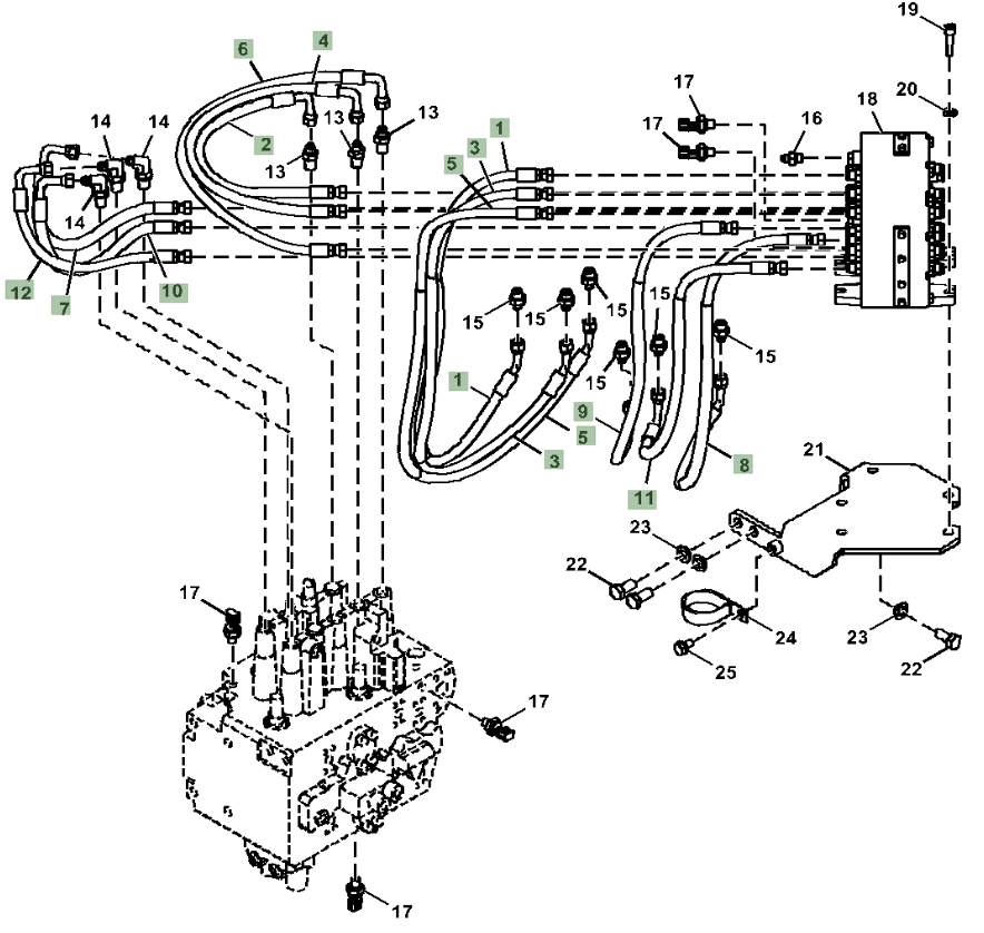 Hitachi ZX130-5G installation diagram showing hydraulic hose 9323130 at Pipe No. 9
