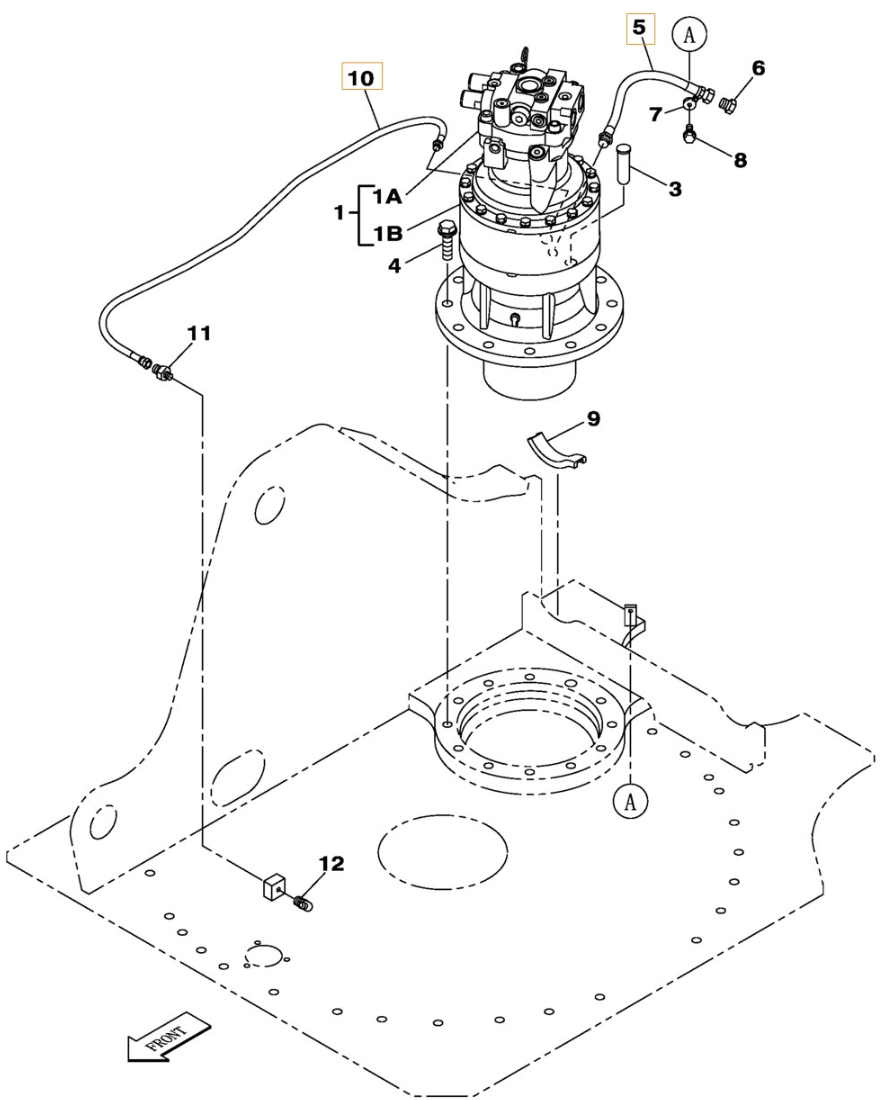 Case CX210C LR installation diagram showing hydraulic hose KHJ14930 at Pipe No. 10