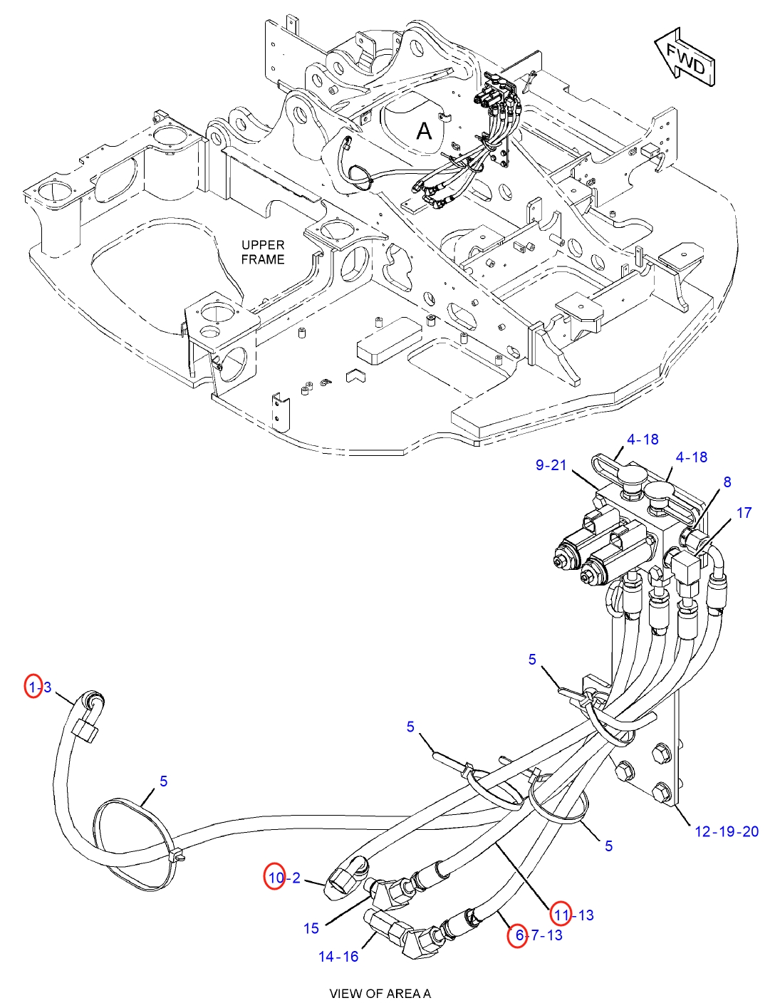 Caterpillar CAT®314F CR installation diagram showing hydraulic hose 391-5275 at Pipe No. 11