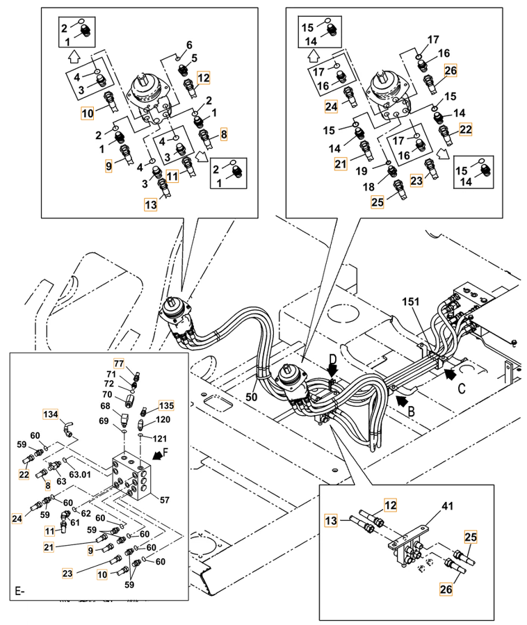 Case CX240C-8 installation diagram showing hydraulic hose 159213A1 at Pipe No. 12