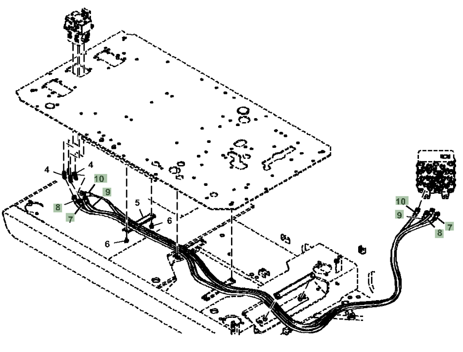 Hitachi ZX210LC-5A installation diagram showing hydraulic hose 4639629 at Pipe No. 8