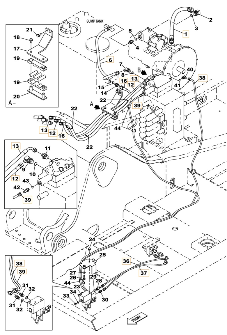 Case CX210C NLC installation diagram showing hydraulic hose KSJ12940 at Pipe No. 1