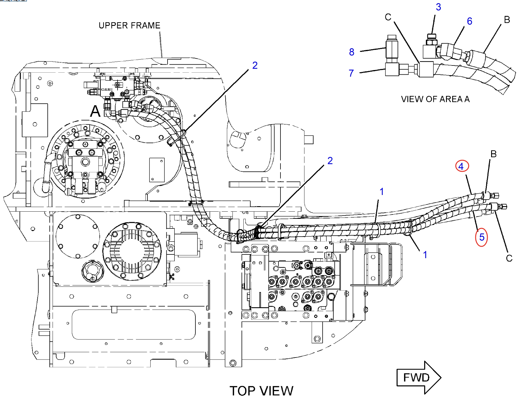 Caterpillar CAT®314F CR installation diagram showing hydraulic hose 419-5254 at Pipe No. 4