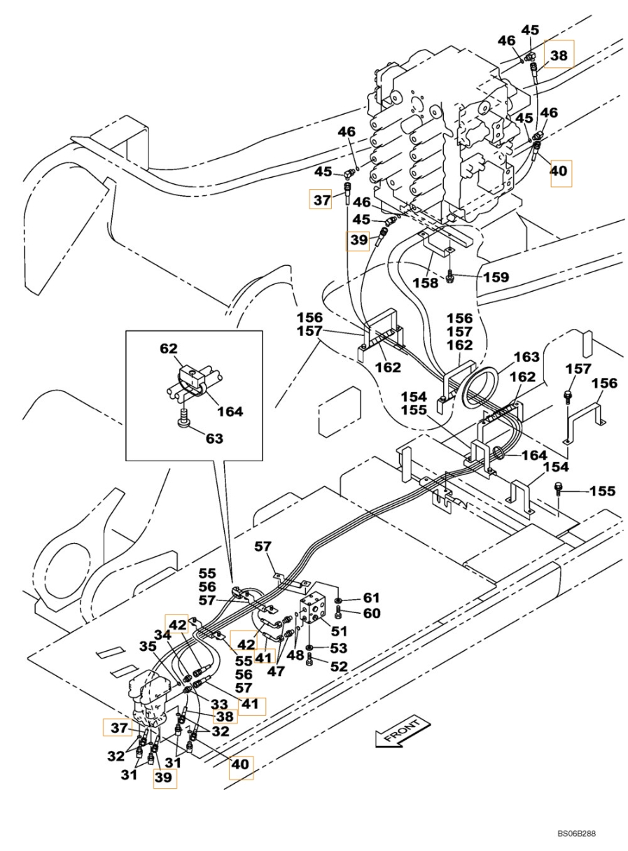 Case CX700 installation diagram showing hydraulic hose 159019A1 at Pipe No. 42