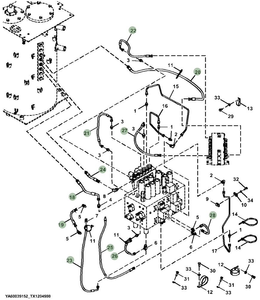 Hitachi ZX160LC-6N installation diagram showing hydraulic hose 4632041 at Pipe No. 21