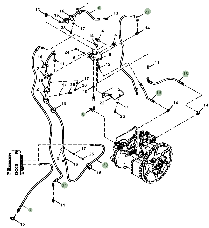 Hitachi ZX300LC-6N installation diagram showing hydraulic hose FF528607 at Pipe No. 18