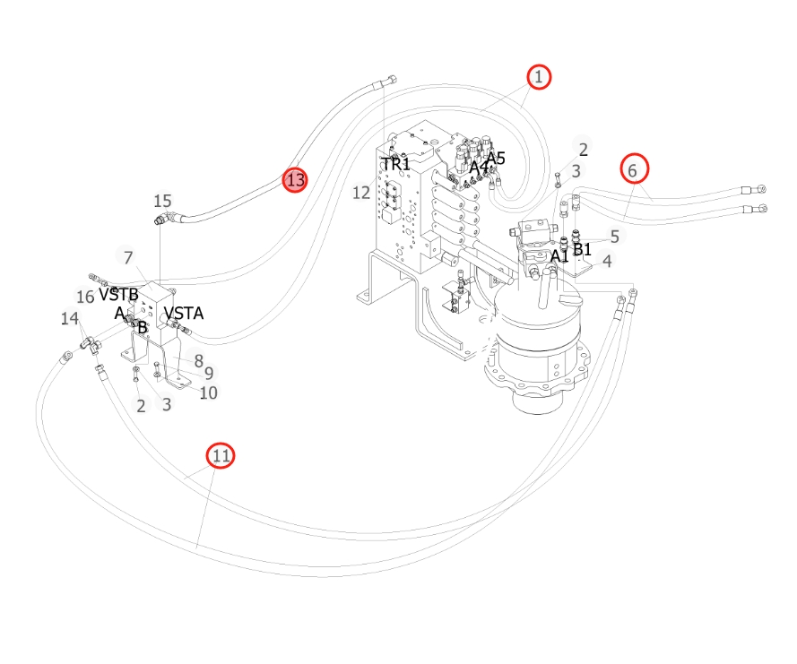 Sunward SWE215F-5 installation diagram showing hydraulic hose 730502006303 at Pipe No. 6