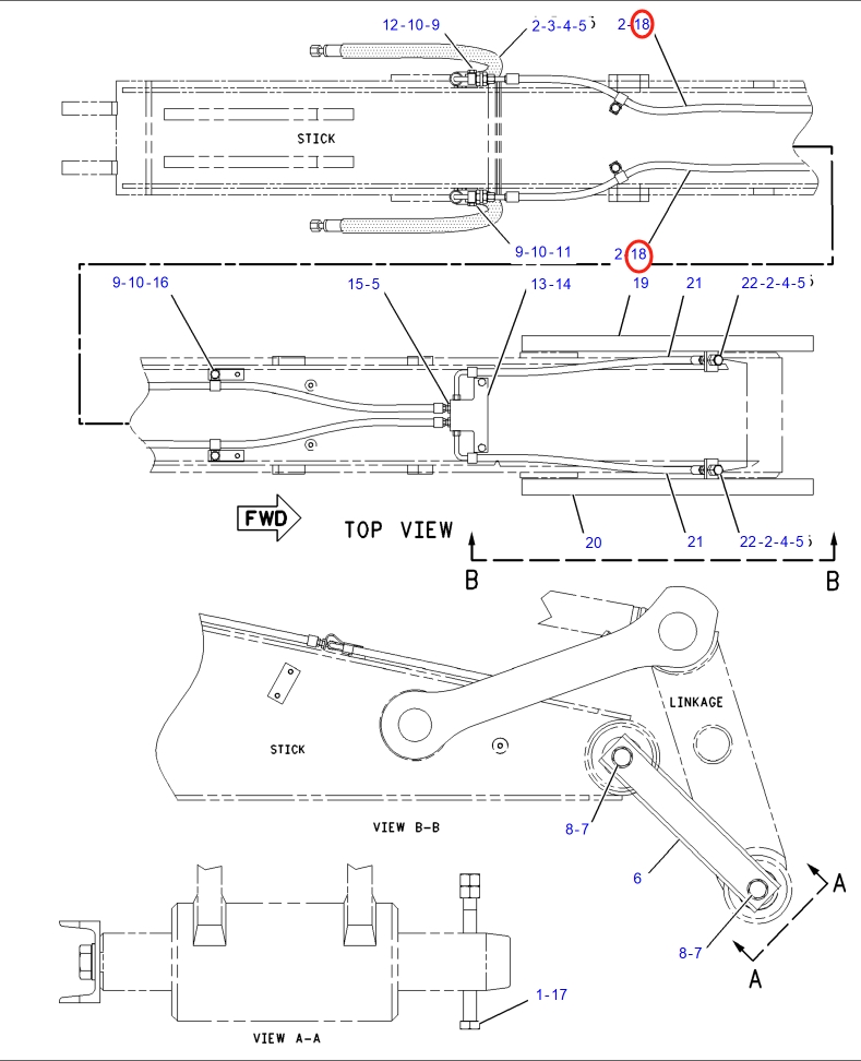 Caterpillar CAT®317B L installation diagram showing hydraulic hose 173-4298 at Pipe No. 18