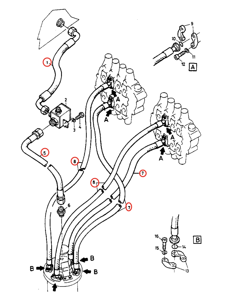 Caterpillar CAT®205 installation diagram showing hydraulic hose 5W-4905 at Pipe No. 7