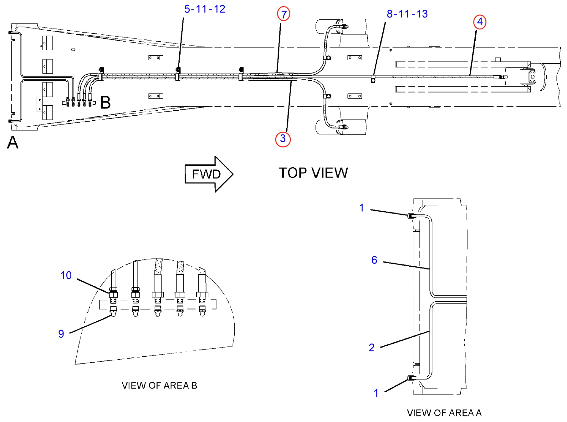 Caterpillar CAT®313F LGC installation diagram showing hydraulic hose 121-8659 at Pipe No. 3