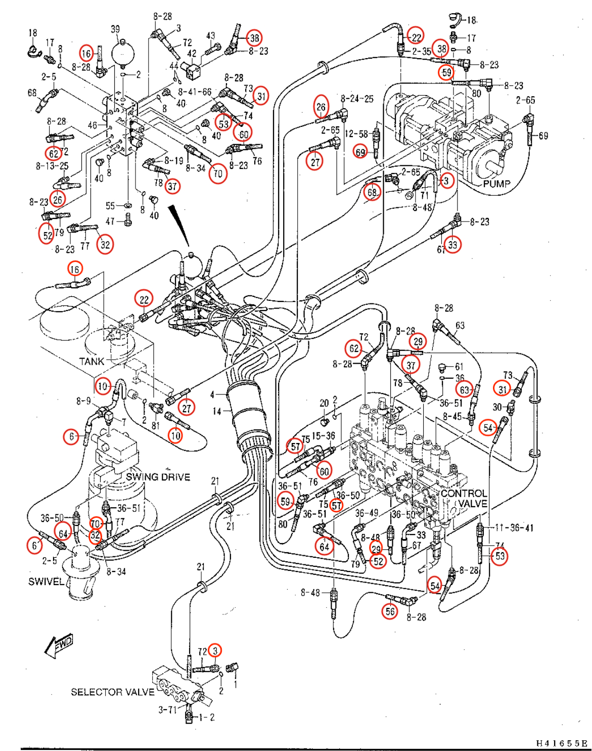 Caterpillar CAT®315-A L installation diagram showing hydraulic hose 5I-3124 at Pipe No. 22