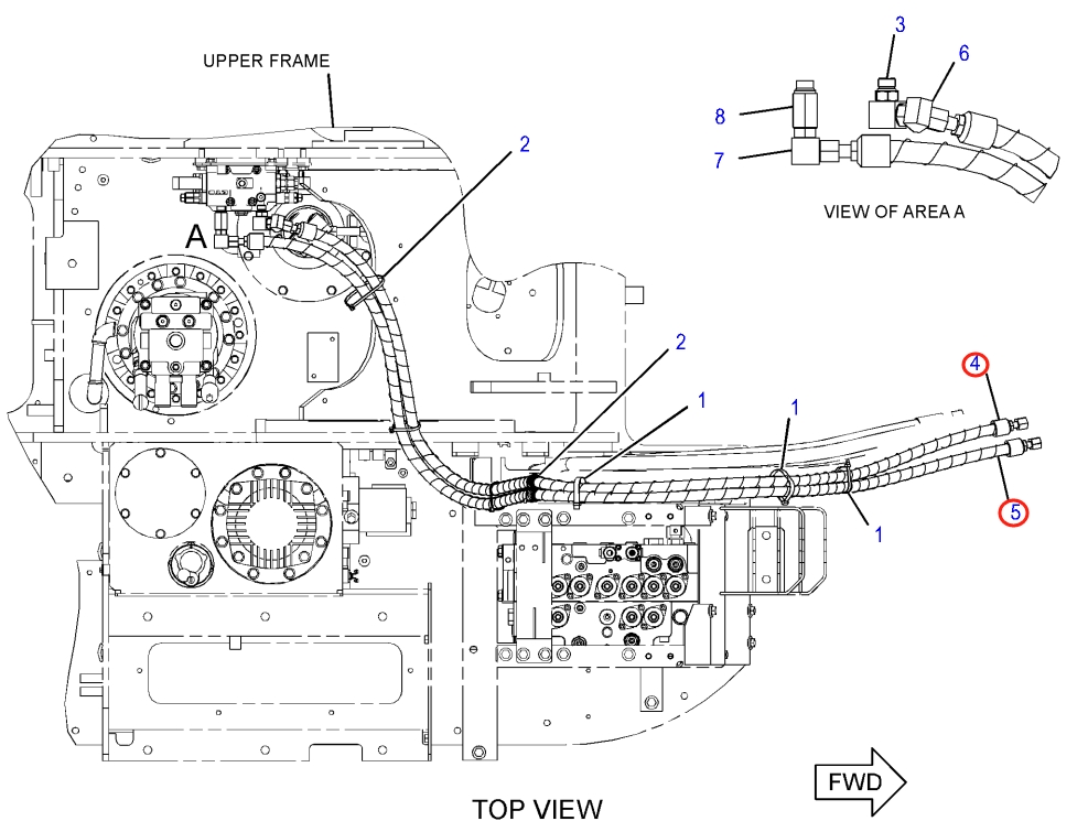 Caterpillar CAT®315F LCR installation diagram showing hydraulic hose 416-4391 at Pipe No. 5