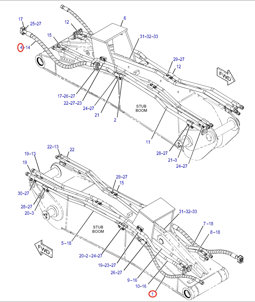 Caterpillar CAT®316F L installation diagram showing hydraulic hose 262-3538 at Pipe No. 4