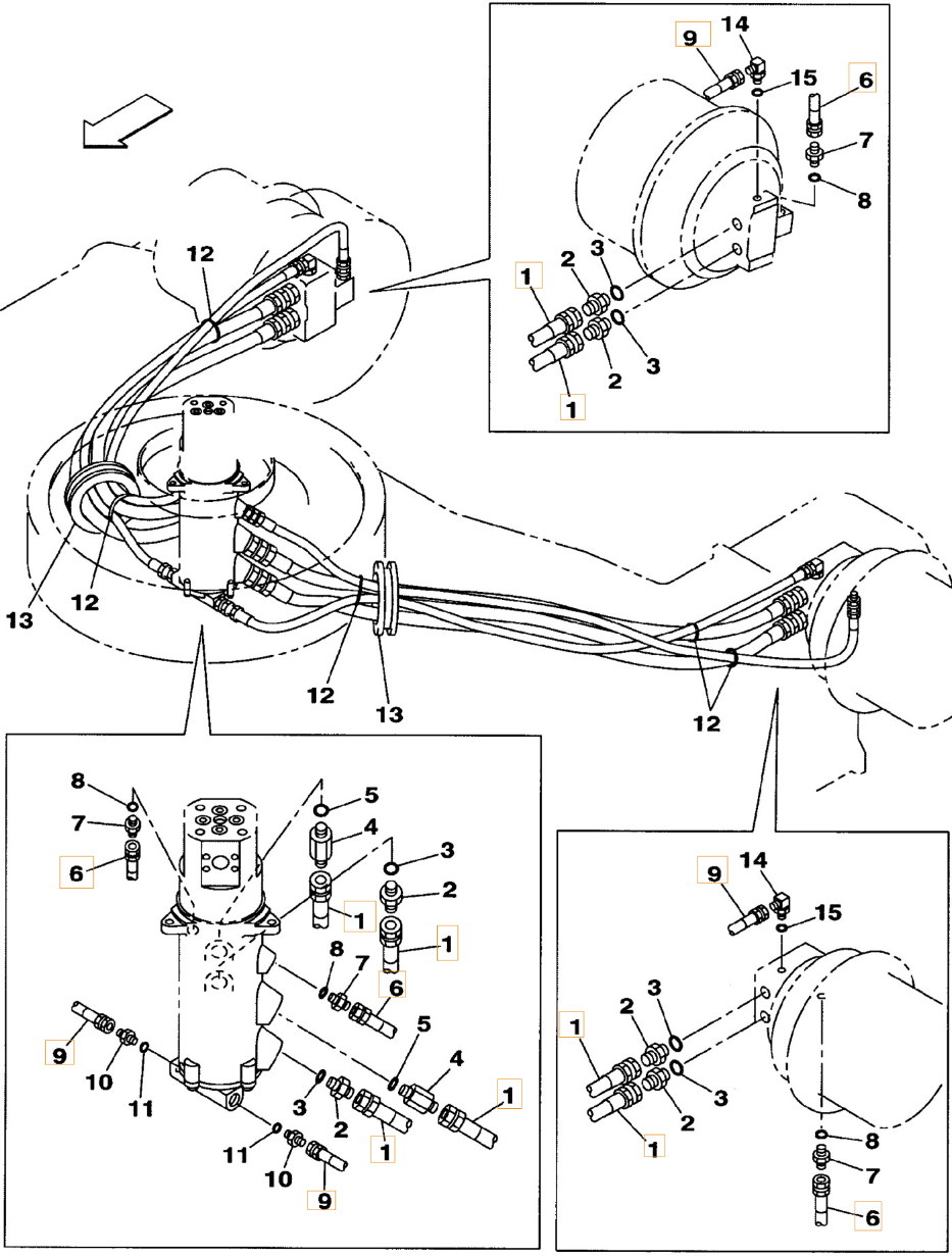 Case CX290B installation diagram showing hydraulic hose 157851A1 at Pipe No. 6