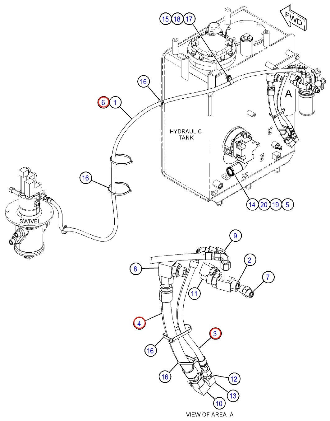 Caterpillar CAT®312D2 GC installation diagram showing hydraulic hose 269-9714 at Pipe No. 4