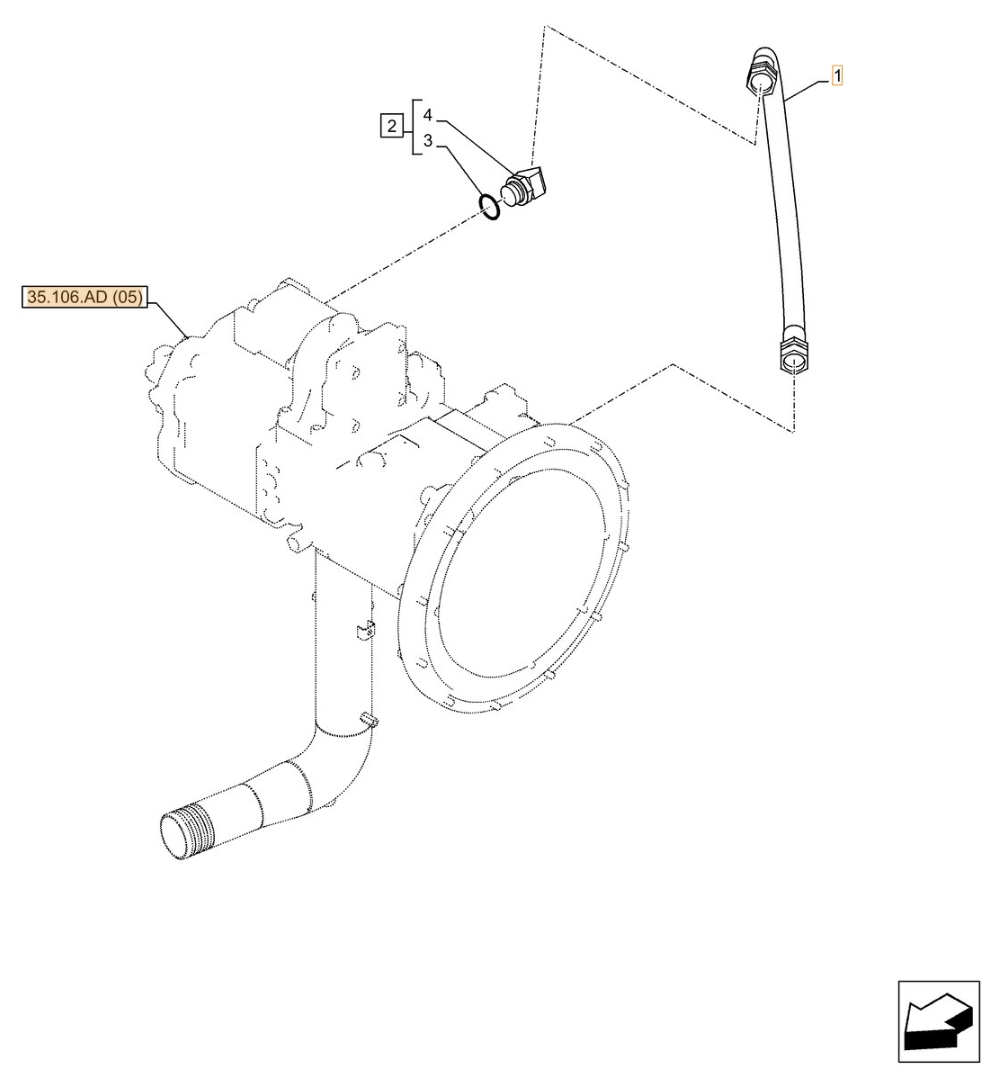 Case CX370D LC installation diagram showing hydraulic hose KSJ2909 at Pipe No. 1