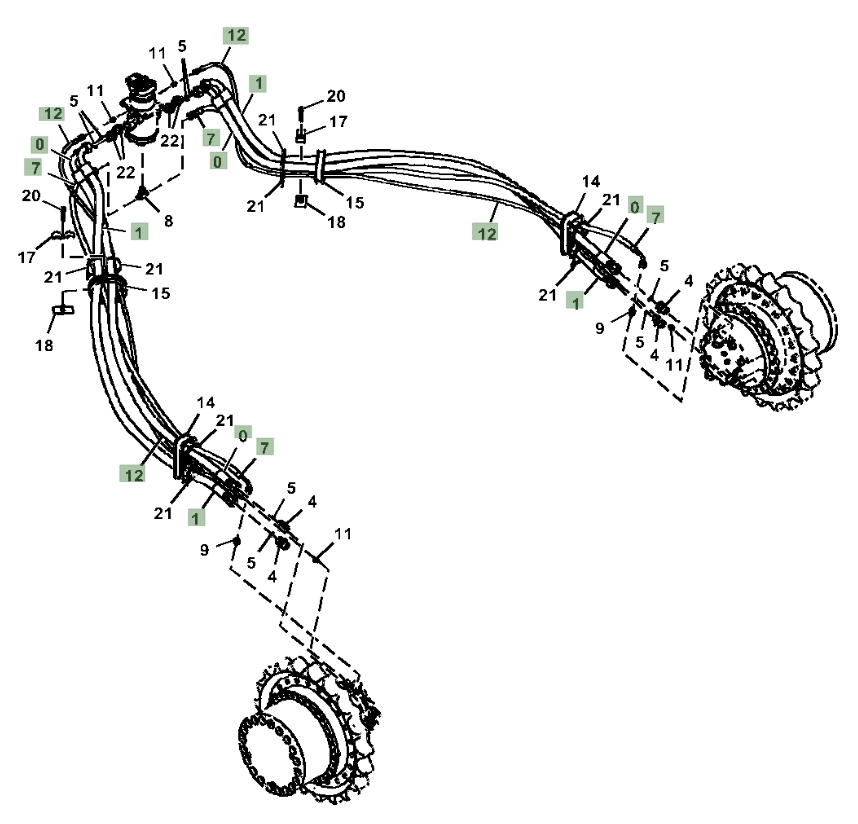 Hitachi ZX350LC-5A installation diagram showing hydraulic hose 4635305 at Pipe No. 1