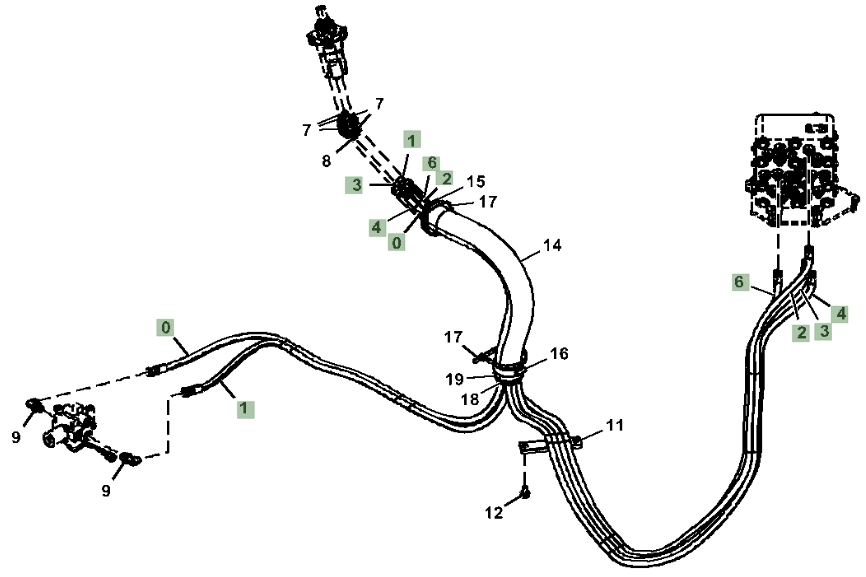 Hitachi ZX130-5N installation diagram showing hydraulic hose 4713022 at Pipe No. 1
