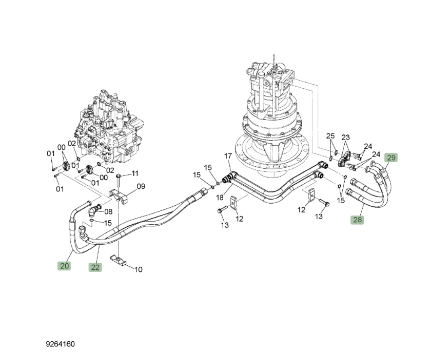 Hitachi ZX190W-3 installation diagram showing hydraulic hose 4655642 at Pipe No. 20A