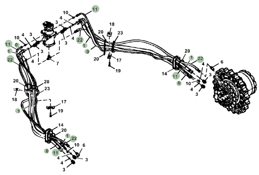 Hitachi ZX160LC-6N installation diagram showing hydraulic hose 4643670 at Pipe No. 0