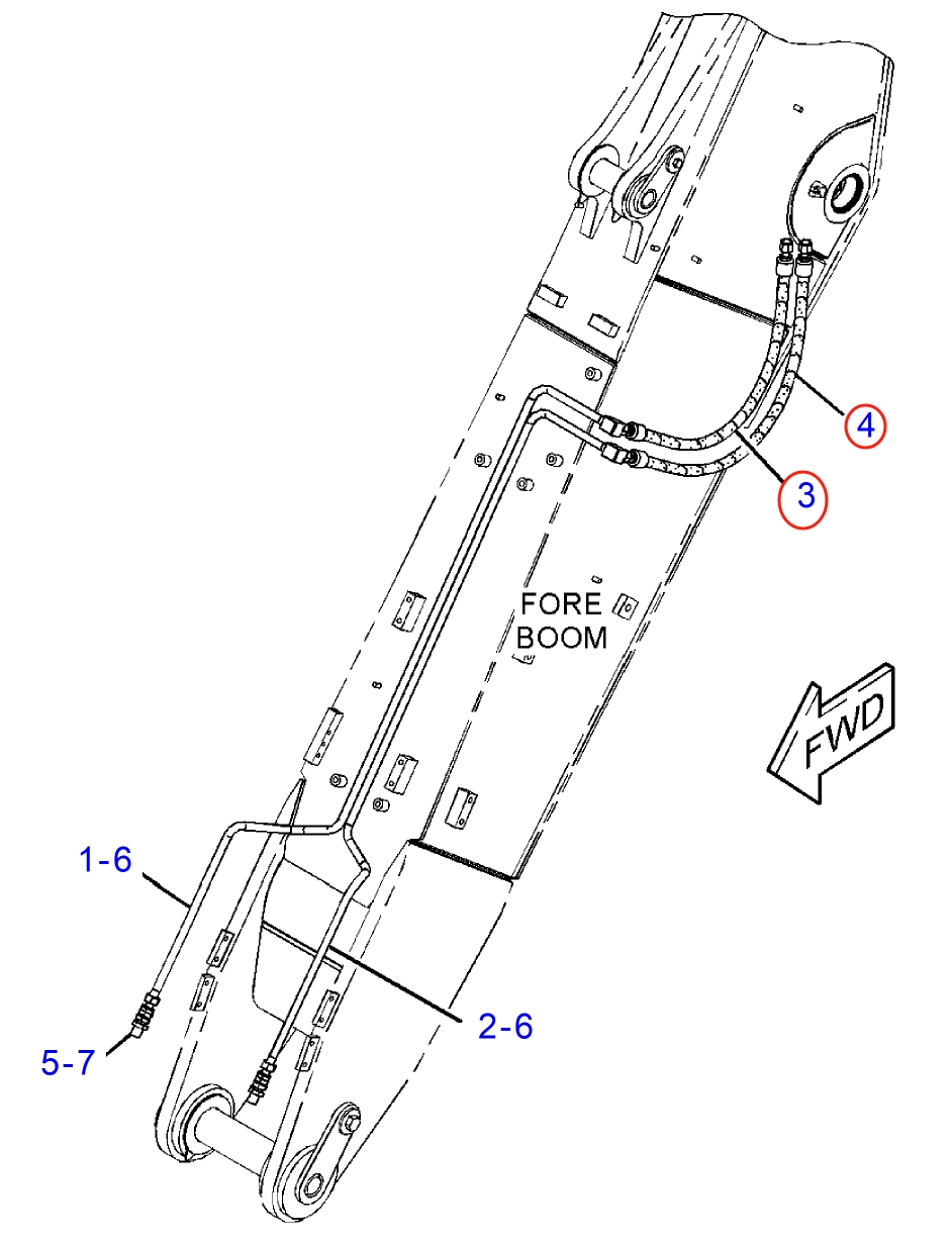 Caterpillar CAT®314E LCR installation diagram showing hydraulic hose 372-9627 at Pipe No. 4
