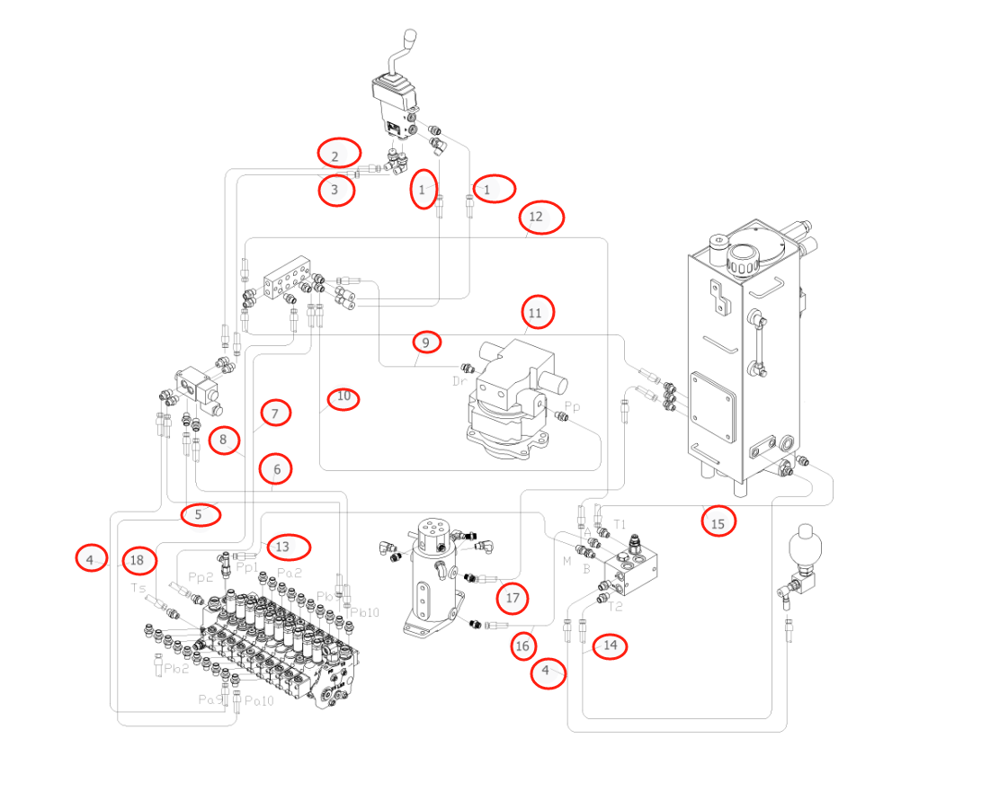 Sunward SWE18UF-3 installation diagram showing hydraulic hose 73050200A161 at Pipe No. 5