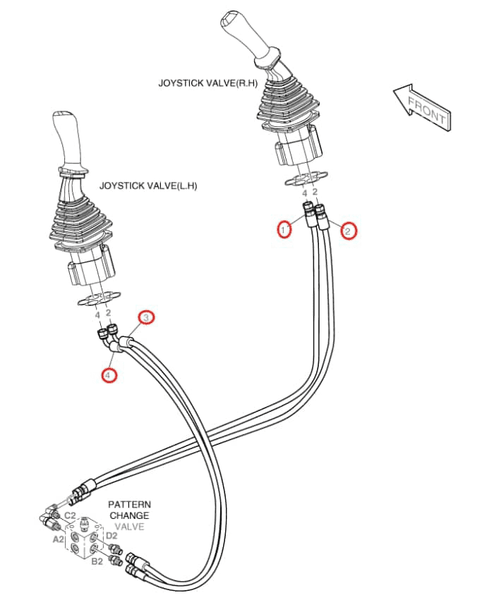 Doosan DX30Z installation diagram showing hydraulic hose DS2093253 at Pipe No. 4