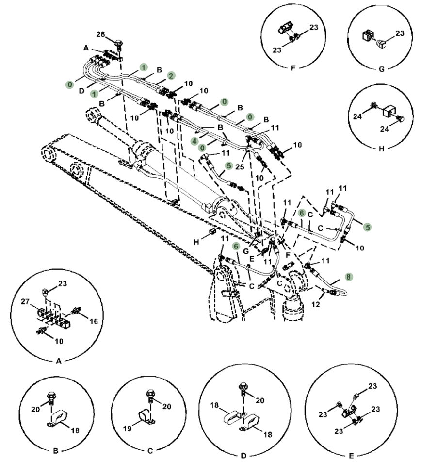 Hitachi ZX470LC-5G installation diagram showing hydraulic hose 4269797 at Pipe No. 8