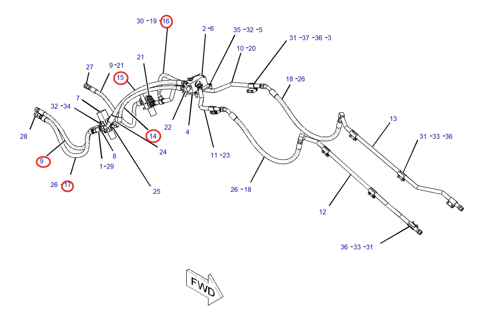 Caterpillar CAT®317B LN installation diagram showing hydraulic hose 205-9859 at Pipe No. 9