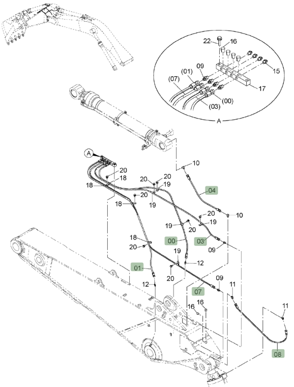 Hitachi ZX850LC-3 installation diagram showing hydraulic hose 4258880 at Pipe No. 1
