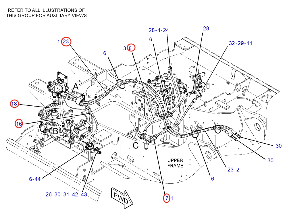 Caterpillar CAT®316F installation diagram showing hydraulic hose 113-6726 at Pipe No. 8