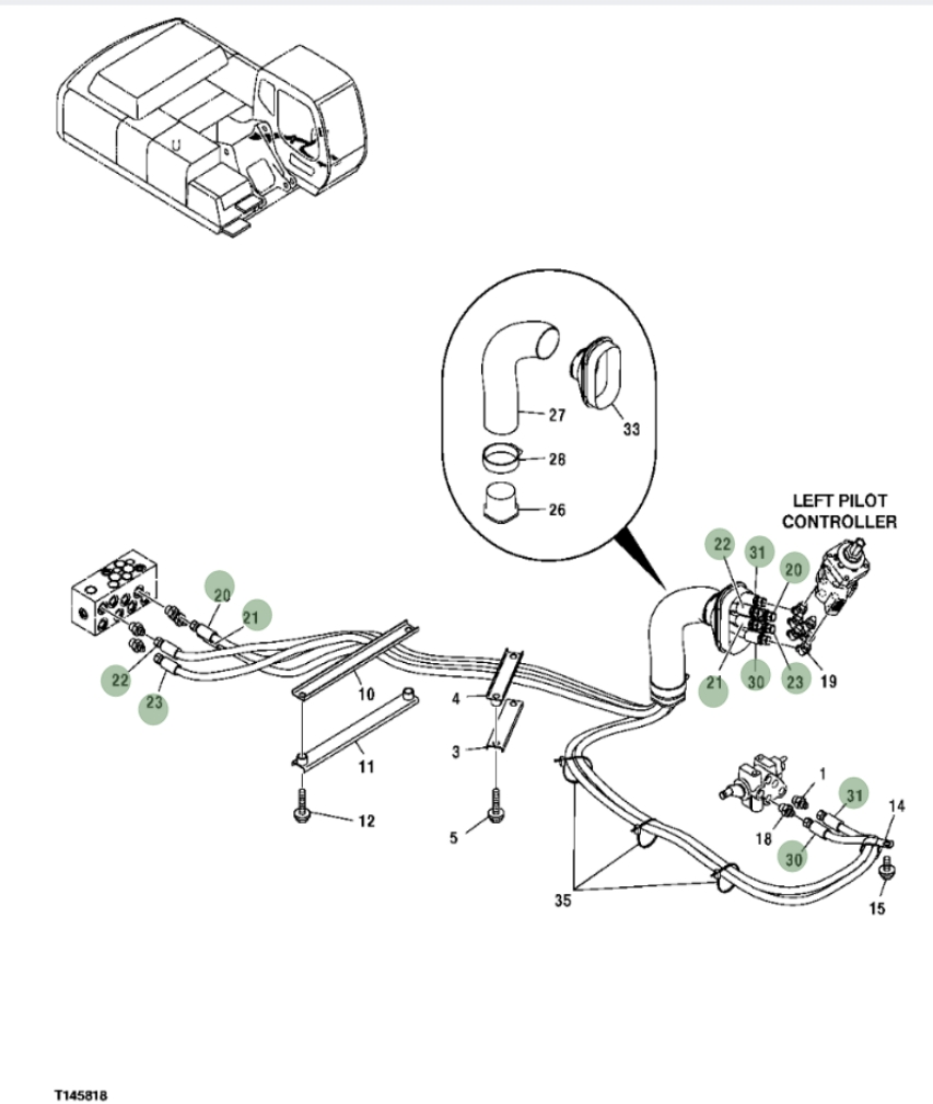 Hitachi ZX350F installation diagram showing hydraulic hose 4437656 at Pipe No. 31