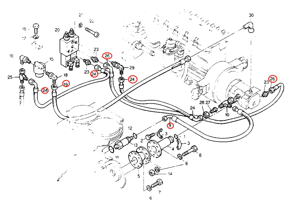 Caterpillar CAT®214B FT installation diagram showing hydraulic hose 8U-0348 at Pipe No. 19