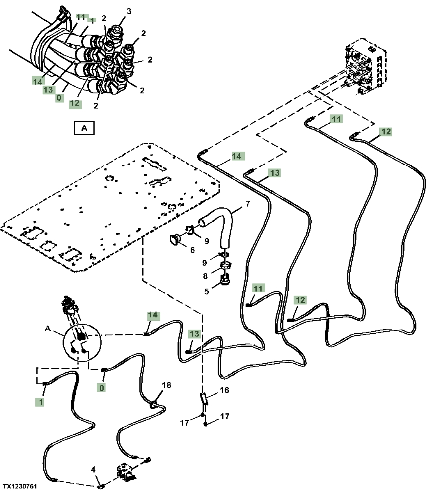 Hitachi ZX470LC-5B installation diagram showing hydraulic hose 4605509 at Pipe No. 11
