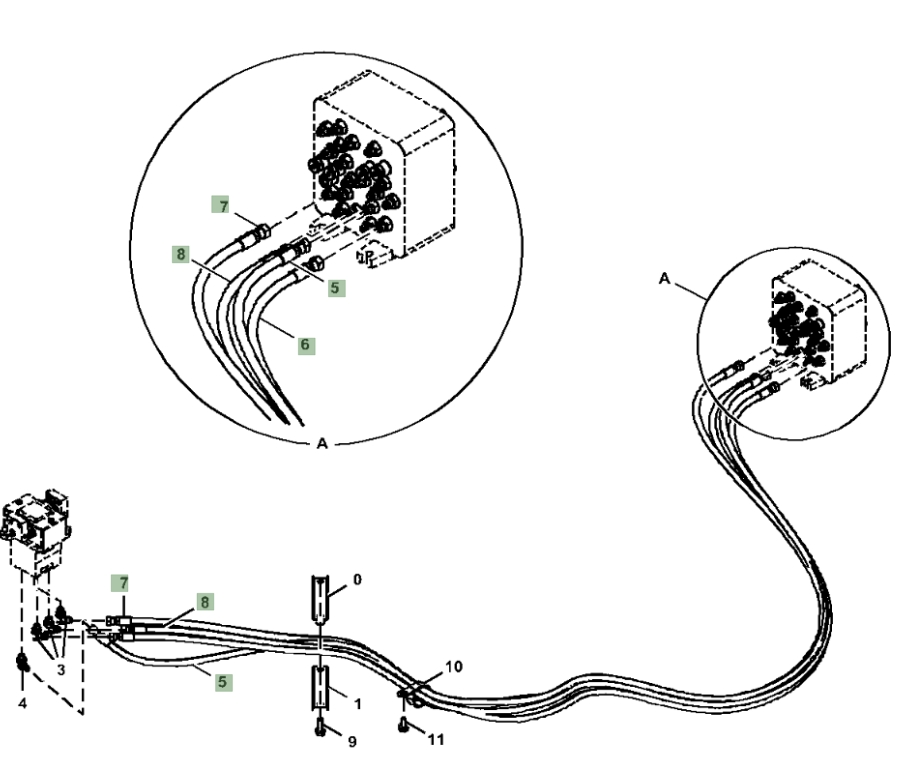 Hitachi ZX245USLC-5N installation diagram showing hydraulic hose 4459263 at Pipe No. 7
