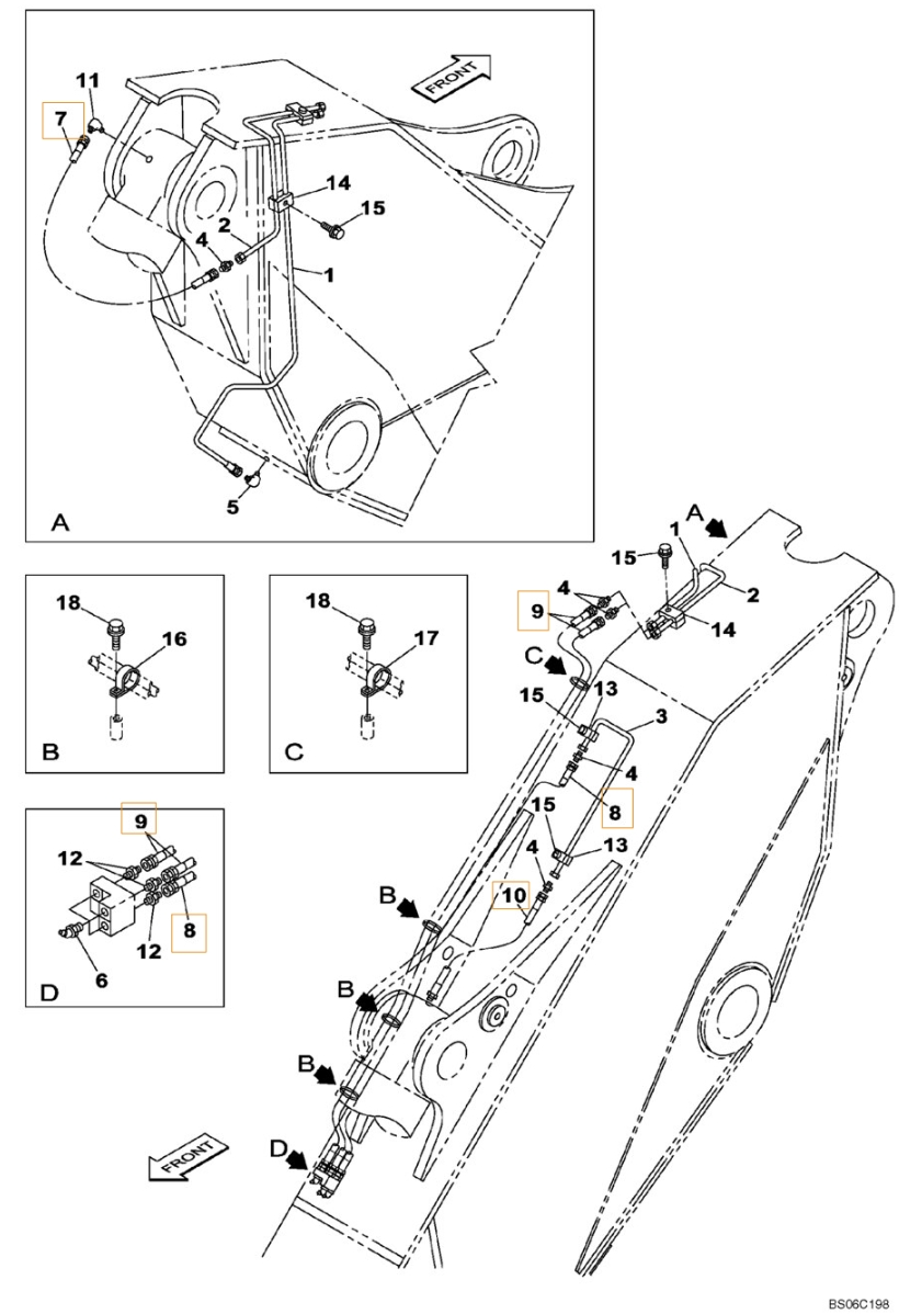 Case CX700 installation diagram showing hydraulic hose 151892A1 at Pipe No. 9