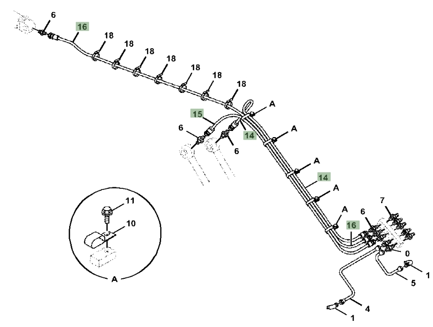 Hitachi ZX380LC-5N installation diagram showing hydraulic hose 4257291 at Pipe No. 15